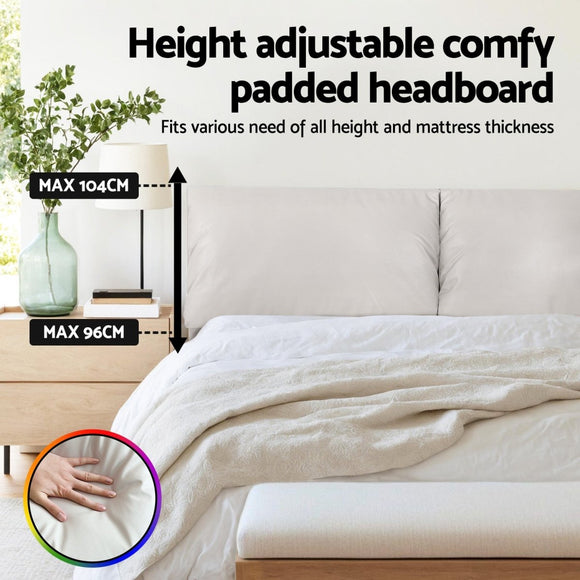 Artiss Double Bed Frame RGB LED Floating Beds Adjustable Headboard Beige White - RnR Galore