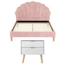Artiss Double Bed Frame Scallop Headboard Pink Velvet with 2 Drawer Bedside Table - RnR Galore