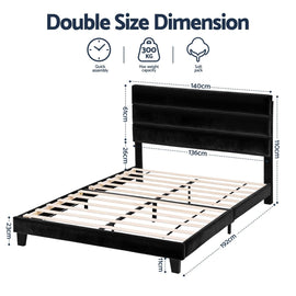 Artiss Double Bed Frame Upholstered Platform Base with Geometric Headboard Black Velvet - RnR Galore