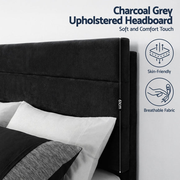 Artiss Double Bed Frame Upholstered Platform Base with Geometric Headboard Black Velvet - RnR Galore