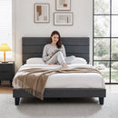 Artiss Double Bed Frame Upholstered Platform Base with Geometric Headboard Charcoal Grey Linen Wood Slats for Modern Bedroom Furniture Home Decor - RnR Galore