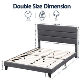Artiss Double Bed Frame Upholstered Platform Base with Geometric Headboard Charcoal Grey Linen Wood Slats for Modern Bedroom Furniture Home Decor - RnR Galore