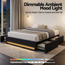 Artiss Double Bed Frame with Storage Drawers RGB Lights Charging Station Upholstered Fabric - RnR Galore