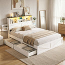 Artiss Double Bed Frame with Storage Drawers White Platform Bedframe with Bookcase Headboard Charging Station Led Light - RnR Galore