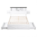 Artiss Double Bed Frame with Storage Drawers White Platform Bedframe with Bookcase Headboard Charging Station Led Light - RnR Galore