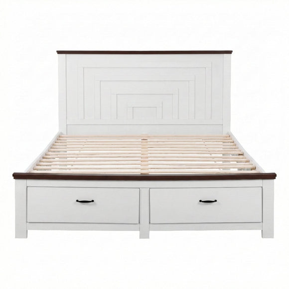 Artiss Double Wooden Bed Frame with 2 Drawer Platform Bed with 108cm Solid High Headboard White Bed Base for Bedroom Easy Assembly - RnR Galore