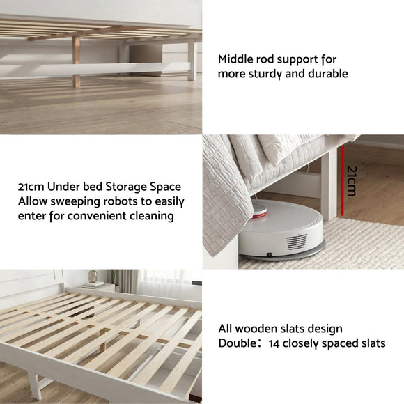 Artiss Double Wooden Bed Frame with 2 Drawer Platform Bed with 108cm Solid High Headboard White Bed Base for Bedroom Easy Assembly - RnR Galore