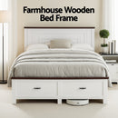 Artiss Double Wooden Bed Frame with 2 Drawer Platform Bed with 108cm Solid High Headboard White Bed Base for Bedroom Easy Assembly - RnR Galore