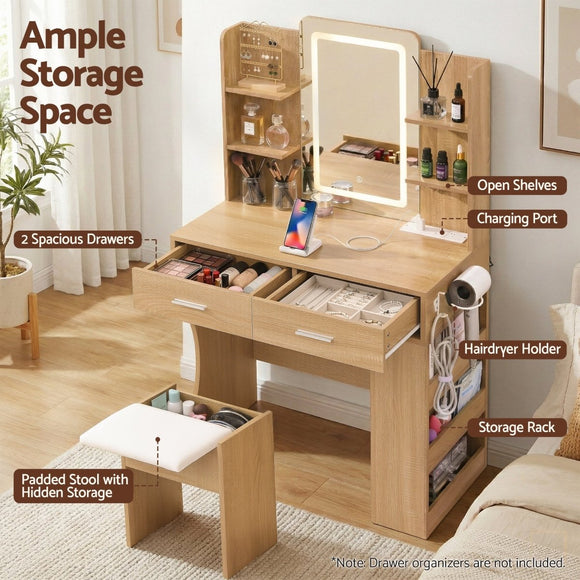 Artiss Dressing Table LED Vanity Desk Set Stool Wood - RnR Galore