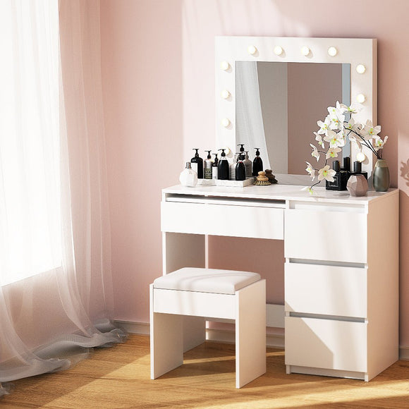 Artiss Dressing Table Set Stool 12 Led Bulbs White - RnR Galore