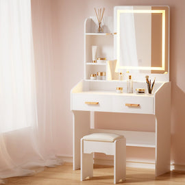 Artiss Dressing Table Set Stool Led White Doria - RnR Galore