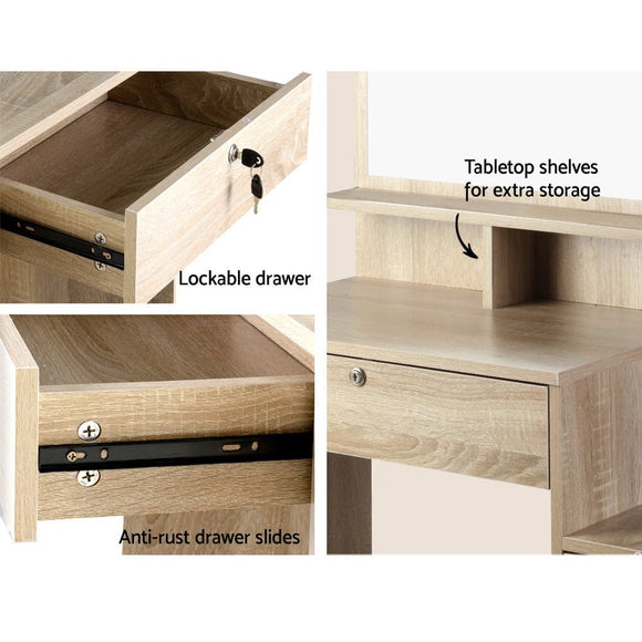 Artiss Dressing Table Stool Set 4 Drawers Oak - RnR Galore