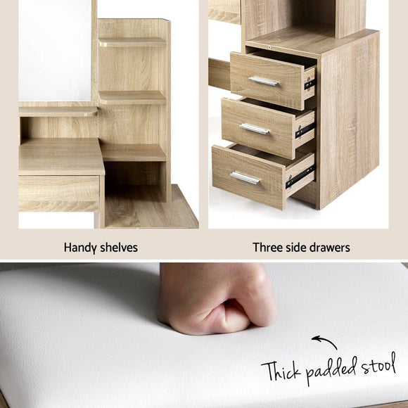 Artiss Dressing Table Stool Set 4 Drawers Oak - RnR Galore