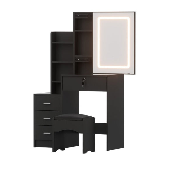 Artiss Dressing Table Vanity Desk Set Stool Led Black - RnR Galore