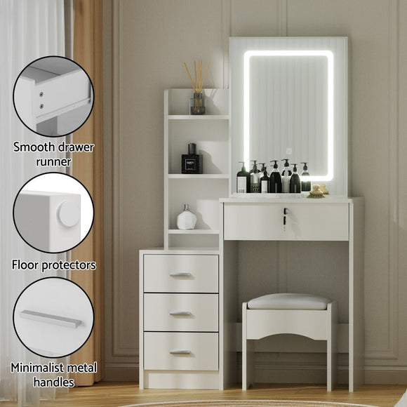 Artiss Dressing Table Vanity Desk Set Stool Led White - RnR Galore