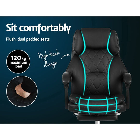Artiss Executive Office Chair Leather Footrest Black - RnR Galore