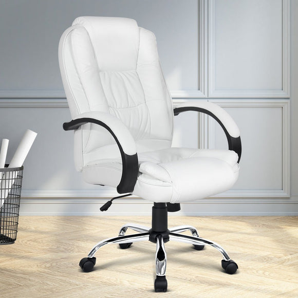 Artiss Executive Office Chair Leather Tilt White - RnR Galore