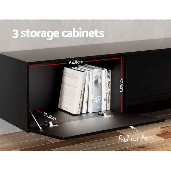 Artiss Floating Entertainment Unit TV Cabinet High Glossy Black 3 Cabinets 200CM - RnR Galore
