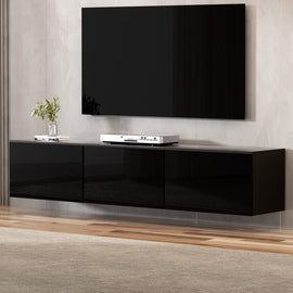 Artiss Floating Entertainment Unit TV Cabinet High Glossy Black 3 Cabinets 200CM - RnR Galore
