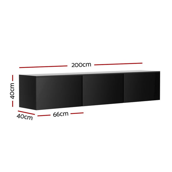 Artiss Floating Entertainment Unit TV Cabinet High Glossy Black 3 Cabinets 200CM - RnR Galore