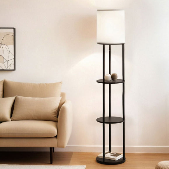 Artiss Floor Lamp 3 Tier Shelf Storage LED Light Stand Home Room Vintage Round - RnR Galore
