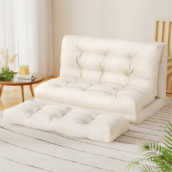Artiss Floor Lounge Sofa Bed 2 Seater Pillow Leather White - RnR Galore