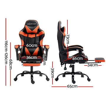 Artiss Gaming Office Chair Executive Computer Leather Chairs Footrest Orange - RnR Galore