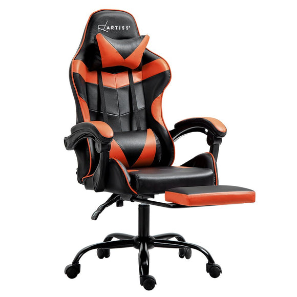 Artiss Gaming Office Chair Executive Computer Leather Chairs Footrest Orange - RnR Galore