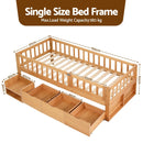 Artiss Kids Single Bed Frame with 3 Storage Drawer Montessori Bed for Toddler Natural - RnR Galore