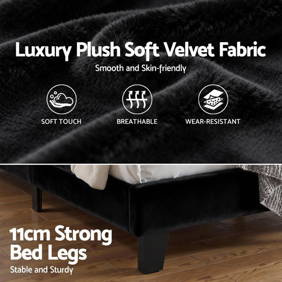 Artiss King Bed Frame Upholstered Platform Base with Geometric Headboard Black Velvet - RnR Galore