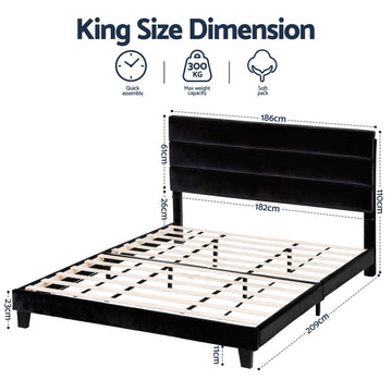 Artiss King Bed Frame Upholstered Platform Base with Geometric Headboard Black Velvet - RnR Galore