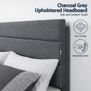 Artiss King Bed Frame Upholstered Platform Base with Geometric Headboard Charcoal Grey Linen Wood Slats for Modern Bedroom Furniture Home Decor - RnR Galore