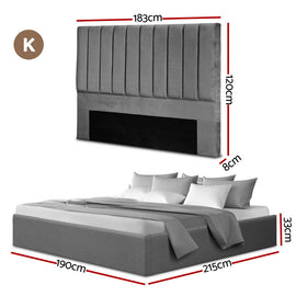 Artiss King Bed Frame with Storage Grey Velvet Headboard Gas Lift Platform Base - RnR Galore