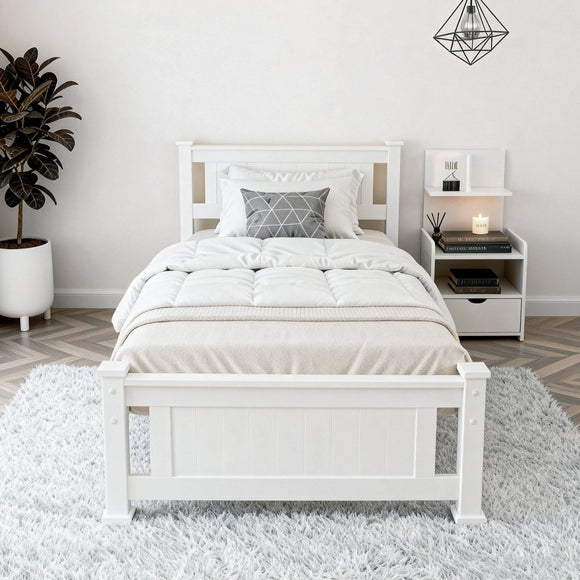 Artiss King Single Bed Frame and Bedside Table White - RnR Galore