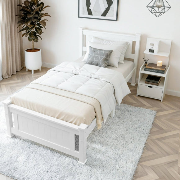 Artiss King Single Bed Frame and Bedside Table White - RnR Galore