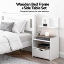 Artiss King Single Bed Frame and Bedside Table White - RnR Galore