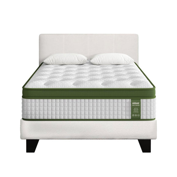 Artiss King Single Bed Set with BedStory Hybrid Mattress Upholstered Platform White Boucle Fabric - RnR Galore