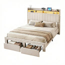 Artiss King Upholstered Bed Frame with Shelf Storage Drawers Charging Station Mood Lighting Linen - RnR Galore