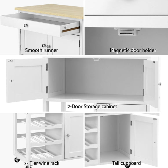 Artiss Kitchen Island Trolley Rolling Serving Cart Storage Cart Drawer Cupboard - RnR Galore