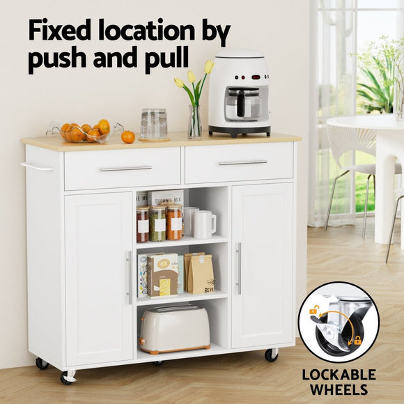 Artiss Kitchen Island Trolley Rolling Serving Cart Storage Drawer Cabinet 100cm White - RnR Galore