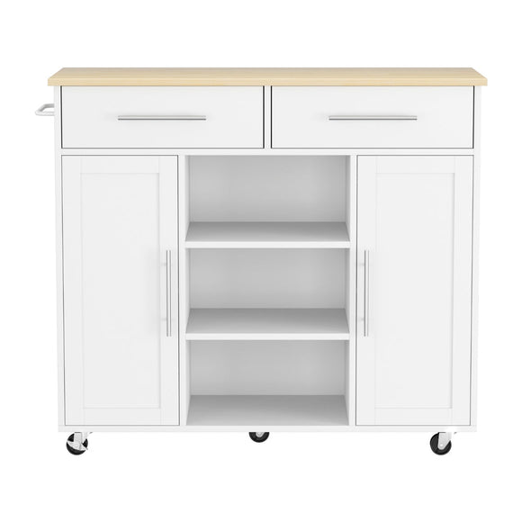 Artiss Kitchen Island Trolley Rolling Serving Cart Storage Drawer Cabinet 100cm White - RnR Galore