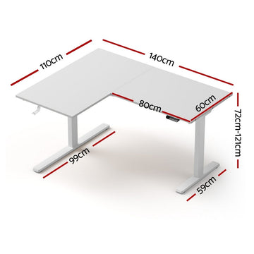 Artiss L - Shape Standing Desk Sit Stand Up Height Adjustable Electric Motorised White - RnR Galore
