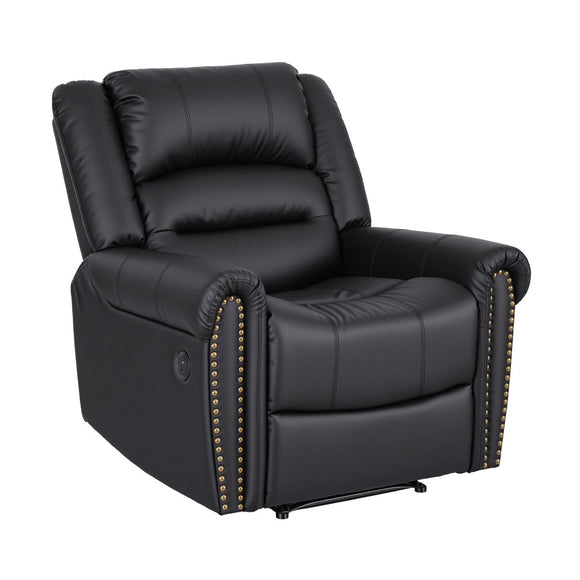 Artiss Leather Manual Recliner Chair with USB Charge Port, Overstuffed Armchair Sofa for Living Room and Nursery, Asjustable Theater Reclining Lounge with Comfortable Wide Seat, 150kg Capacity, Black - RnR Galore