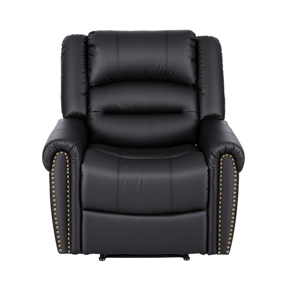Artiss Leather Manual Recliner Chair with USB Charge Port, Overstuffed Armchair Sofa for Living Room and Nursery, Asjustable Theater Reclining Lounge with Comfortable Wide Seat, 150kg Capacity, Black - RnR Galore