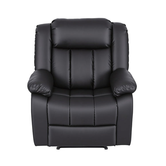 Artiss Manual Massage Recliner Chair for Living Room, Leather Sofa Lounge Reclining Chair with 2 USB Port, 160° Recline Reading Chair with 20CM Wide Armrests, 8 Point Vibration & Lumbar Heat, Black - RnR Galore