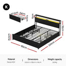 Artiss Metal Bed Frame King Size Storage Headboard Charge Station LED 4 Drawers - RnR Galore