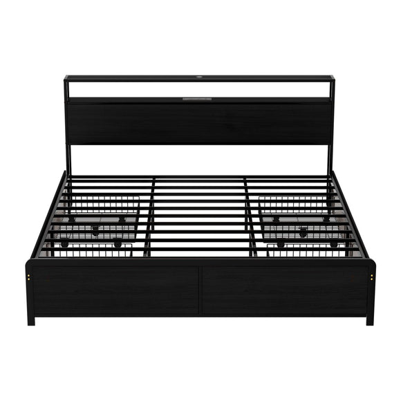 Artiss Metal Bed Frame King Size Storage Headboard Charge Station LED 4 Drawers - RnR Galore