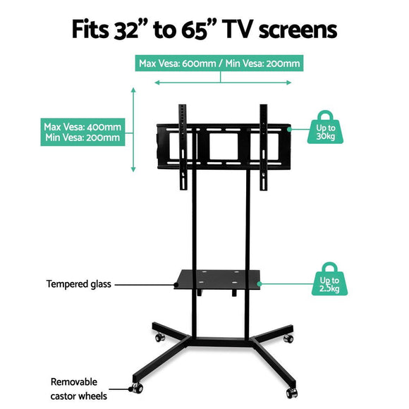 Artiss Mobile TV Stand for 32" - 65" TVs Mount Bracket Portable Shelf Trolley Cart - RnR Galore