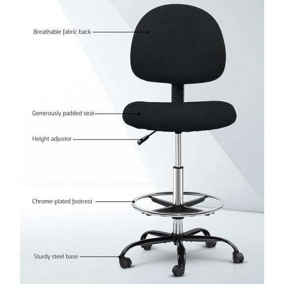 Artiss Office Chair Drafting Stool Fabric Chairs Black - RnR Galore