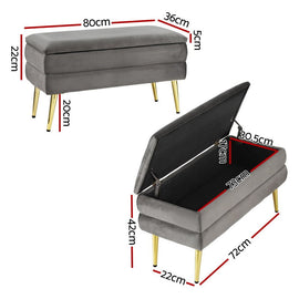 Artiss Ottoman Storage Foot Stool Velvet Grey - RnR Galore